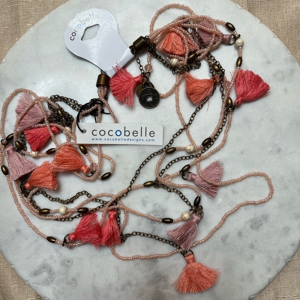 New NWT Anthropologie Cocobelle Necklace Pink Coral‎ Tassel Bead Boho Jewelry